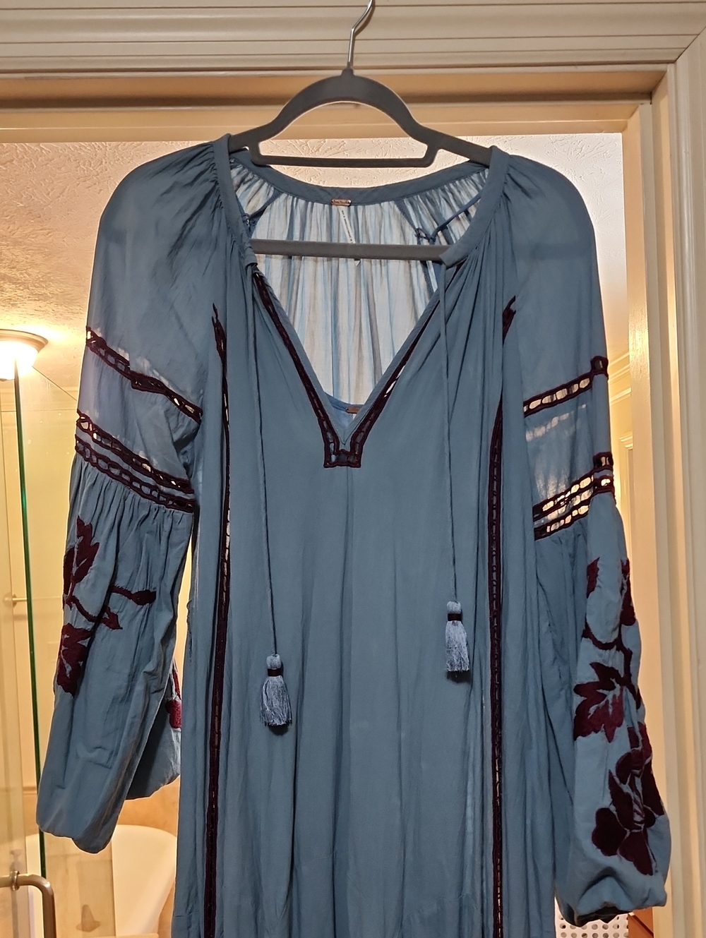 Free People Light Blue Maxi Dress with Burgundy Embroidery - Picture 16 of 17